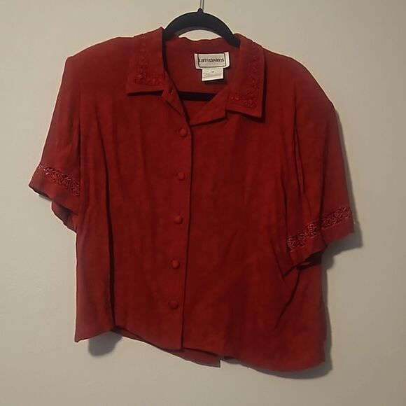 Vintage Karin Stevens Red Short Sleeve Button Down Blouse Size 14 - Picture 1 of 5